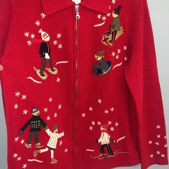 Women’s M Vintage Holiday Christmas ice skater sledding skiing Cardigan sweater - Picture 13 of 13